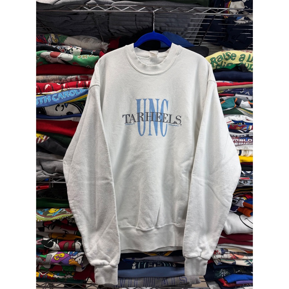 Vintage UNC Tarheels Sweatshirt Mens Large White Action Sportswear Made in USA